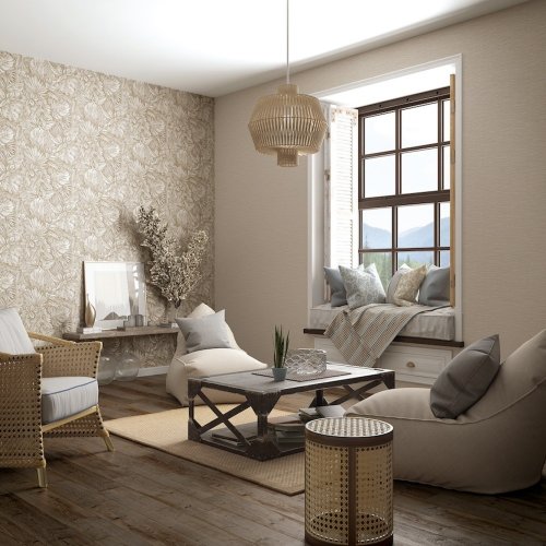 Galerie Eden Jungle Leaves Beige Wallpaper Room