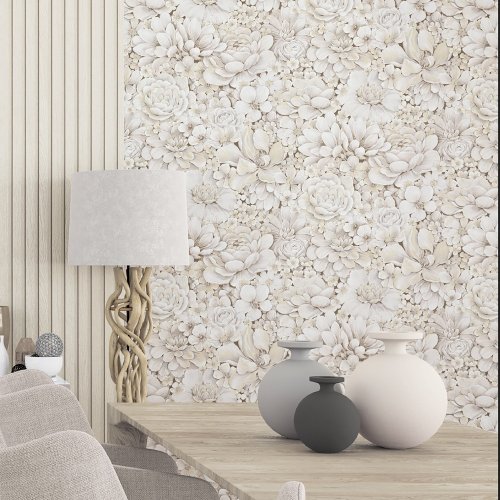 Elegant floral-patterned wallpaper in beige from the Galerie Eden collection.