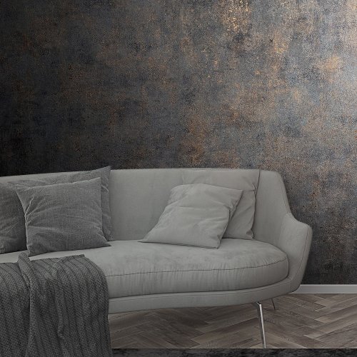 Galerie Urban Textures wallpaper in plain black and copper, featuring a scrubbable and paste the wall application