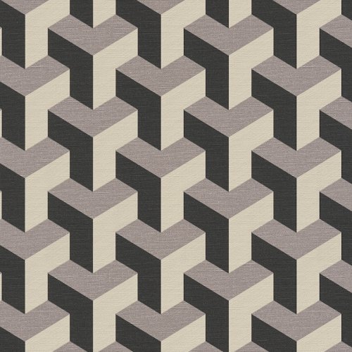 3D geometric wallpaper in grey, black, and cream by Daniel Hechter.