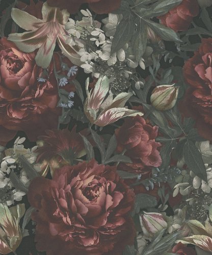 Galerie Antique Floral Motif Red/Green Wallpaper Long