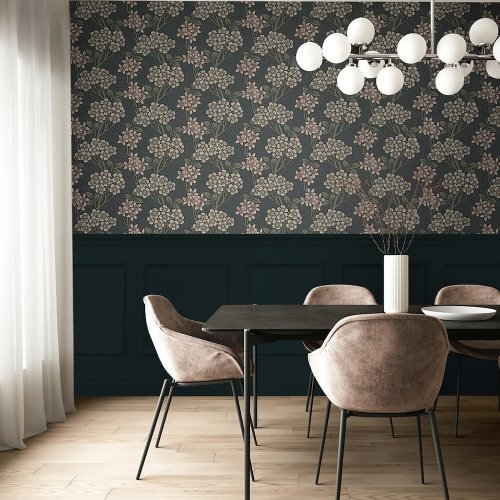 Galerie Floral Vine Dark Grey/Olive/White Wallpaper Room 2