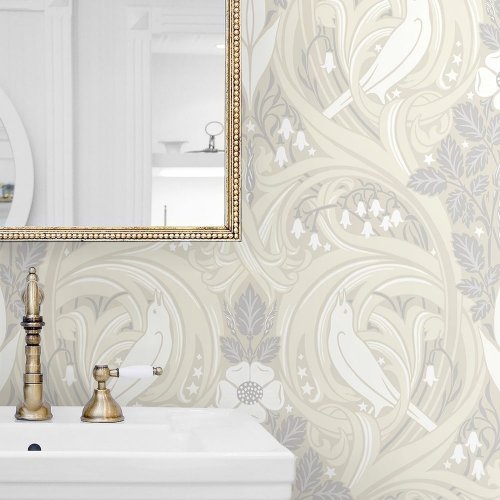 Galerie Bird Scroll Beige/Cream/Grey Wallpaper Room 2