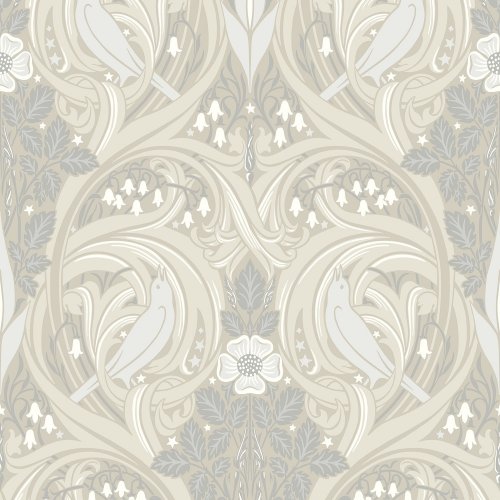 Galerie Bird Scroll Beige/Cream/Grey Wallpaper