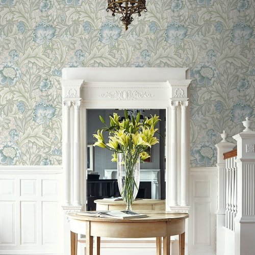 Galerie Acanthus Garden Deep Beige/Blue/Green Wallpaper room