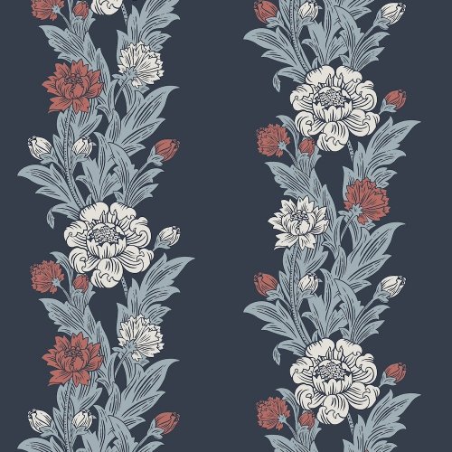 Galerie Blooming Stripe Navy/White/Red Wallpaper