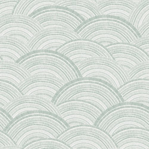 Encircle Sage Wallpaper featuring a soft geometric arc pattern in sage green and white