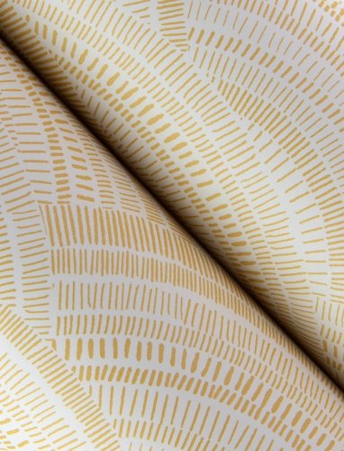 Roll shot of Encircle Yellow Wallpaper with delicate curved detailing for a warm and stylish look