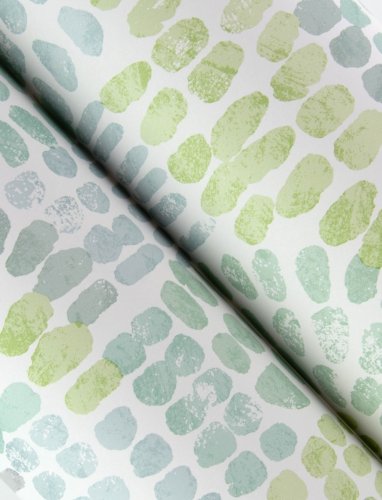 Roll shot of Wanderer Green and Grey Wallpaper featuring organic hand-painted textures