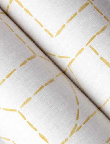 Roll shot of Integrity Golden Wallpaper with an interlocking, minimalist design