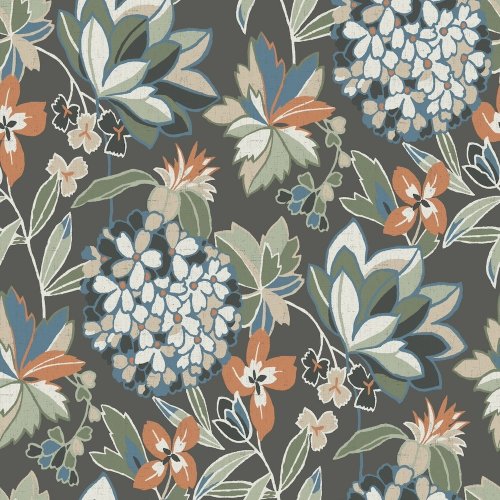 A Street Prints Valdivian Grey Blue Wallpaper with floral design