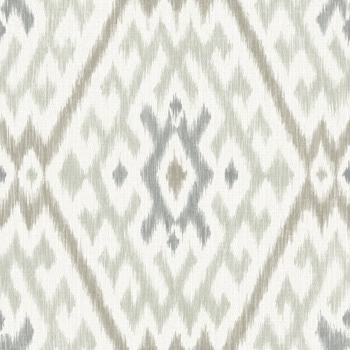 A Street Prints Solola Stone Wallpaper showcasing a soft ikat-inspired pattern in grey and taupe on an off-white background