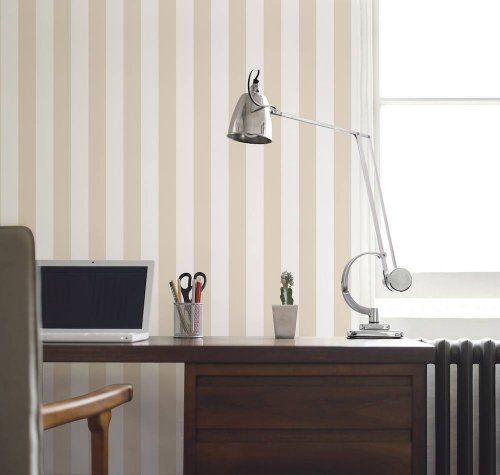 Galerie Awning Stripe Beige Wallpaper Room 2