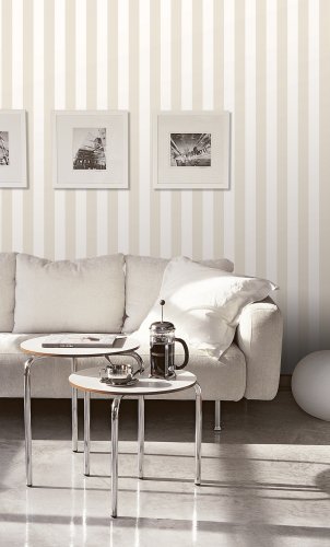 Galerie Awning Stripe Taupe Wallpaper Room