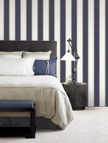 Galerie Formal Stripe Navy / Gold / White Wallpaper Room