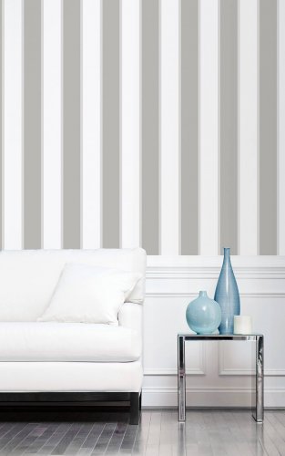 Galerie Formal Stripe Slate Grey / Silver / White Wallpaper Room 2