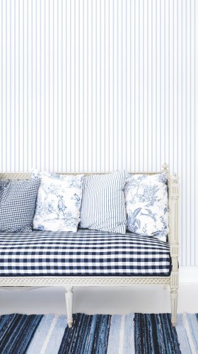 Galerie Napkin Stripe Light Blues / Navy Wallpaper Room