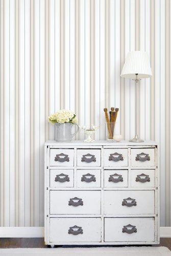 Galerie Slim Stripe Beige / Blue / Navy Wallpaper Room