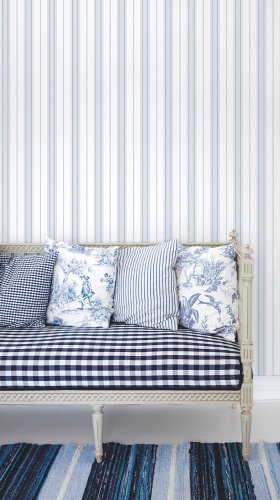 Galerie Slim Stripe Blue / Navy Wallpaper Room