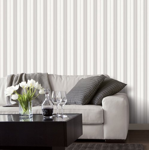 Galerie Slim Stripe Grey / Silver / Black Wallpaper Room 2