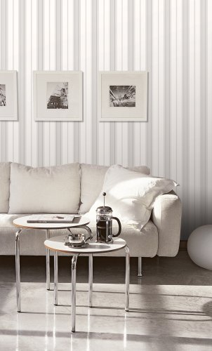 Galerie Slim Stripe Grey / Silver / Black Wallpaper Room