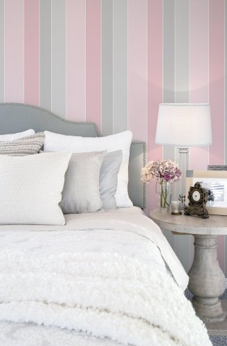 Galerie Wide Stripe Pink / Grey Wallpaper Room