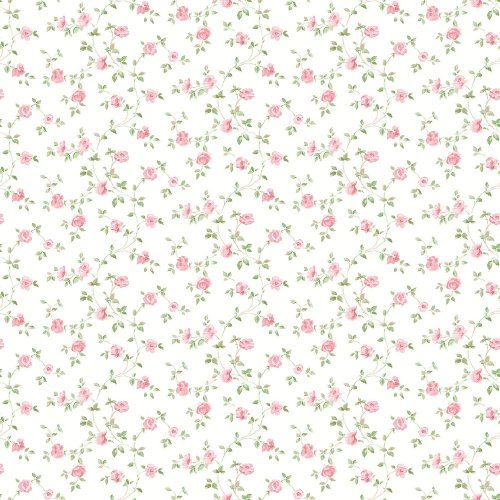 Galerie Miniatures 2 Rose Trail Pink Wallpaper with delicate pink roses and green leaves