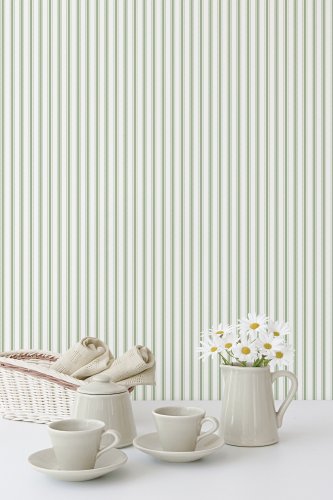 Galerie Ticking Stripe Green Wallpaper Room