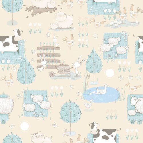 Galerie Farmland Beige/Turquoise Wallpaper