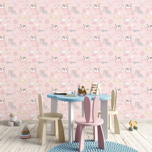 Galerie Farmland Pink/Grey/Beige Wallpaper Room