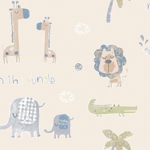 Galerie Jungle Friends Beige/Safari Green Wallpaper