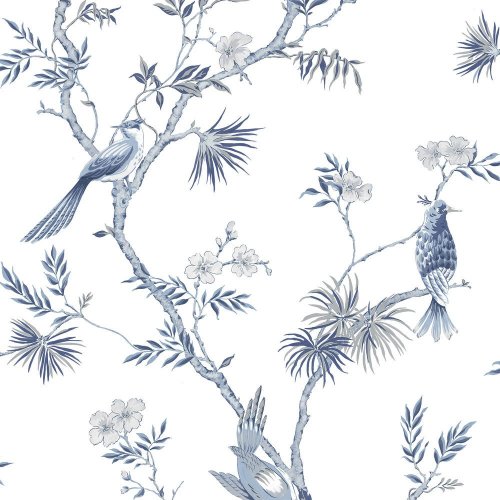 Galerie Classic Bird Trail Blue & White Wallpaper