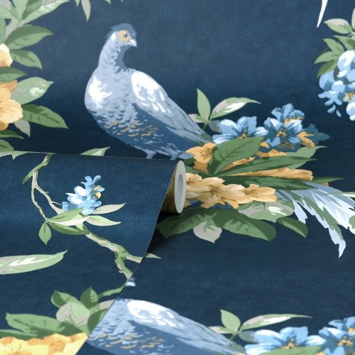 Crown Golden Pheasant Dark Blue Wallpaper Roll