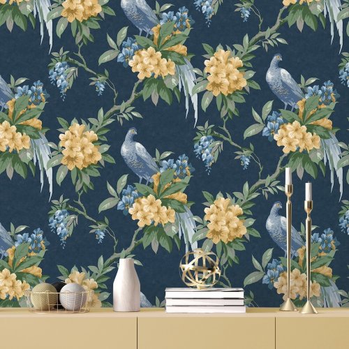 Crown Golden Pheasant Dark Blue Wallpaper Room 2