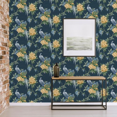 Crown Golden Pheasant Dark Blue Wallpaper Room