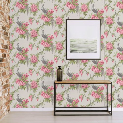 Crown Golden Pheasant Grey/Pink Wallpaper Room 3