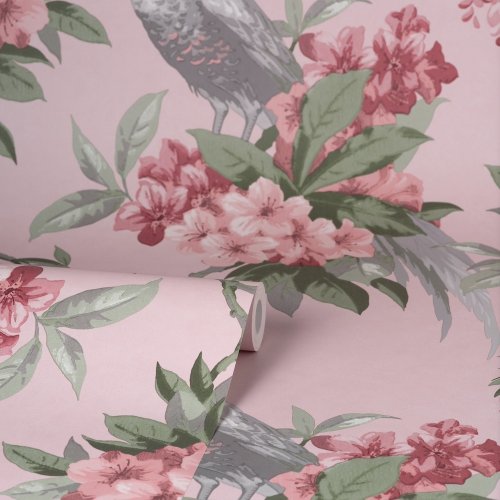 Crown Golden Pheasant Pink Wallpaper Roll