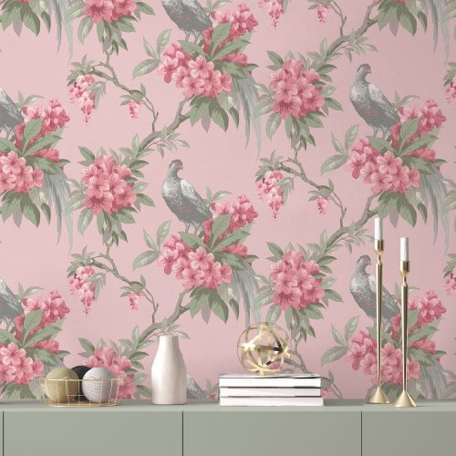 Crown Golden Pheasant Pink Wallpaper Room 2