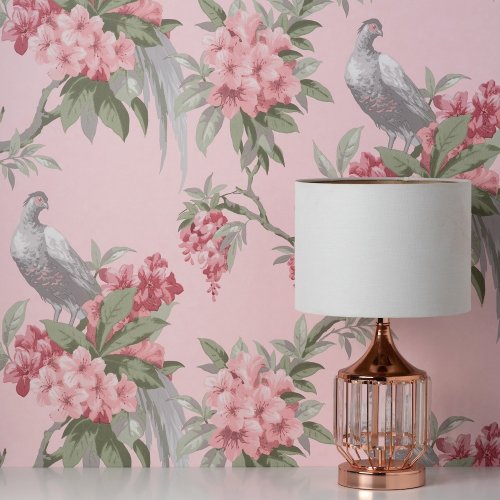 Crown Golden Pheasant Pink Wallpaper Room