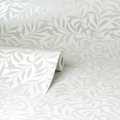 Crown Salix Leaf Grey / White Wallpaper Roll