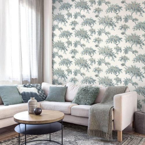 Crown Archive Tree Teal Wallpaper Room 3