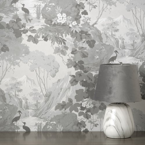 Crown Tranquil Scene Grey Wallpaper Room