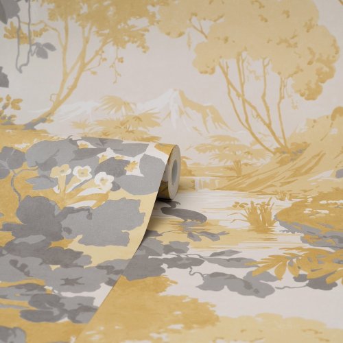 Crown Tranquil Scene Mustard / Grey Wallpaper Roll