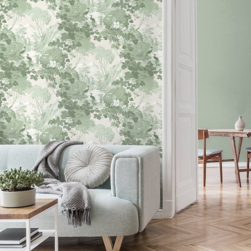 Crown Tranquil Scene Sage Wallpaper in Living Room