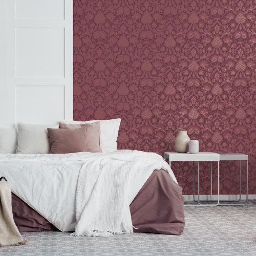 Crown Damask Red Wallpaper Room 2