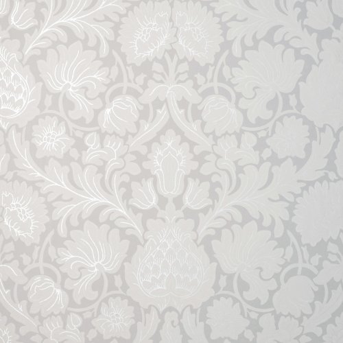 Crown Damask Grey Wallpaper with intricate damask patterns in a subtle grey