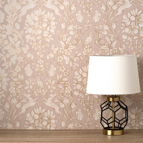 Crown Woodland Pink/Gold Wallpaper Room 2