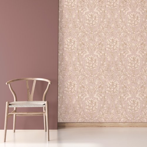 Elegant Woodland Scene Pink/Gold Wallpaper