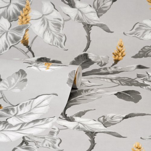 Roll of Crown Meridian Parade Mustard and Grey Wallpaper.