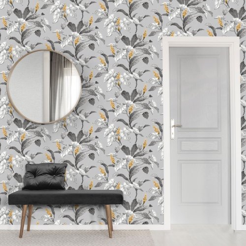 Crown Meridian Parade Mustard/Grey Wallpaper Room 3